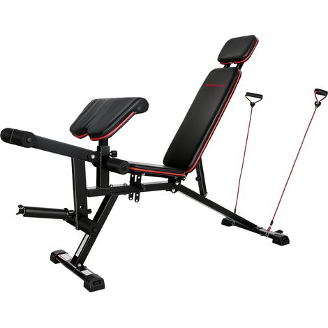 Banc de musculation réglable avec roulettes réglable jusqu'à 300 kg pliable 300 kg pour salon d'entraînement roulettes, extension jambes, coussin curl, appui-tête bandes (1/5)