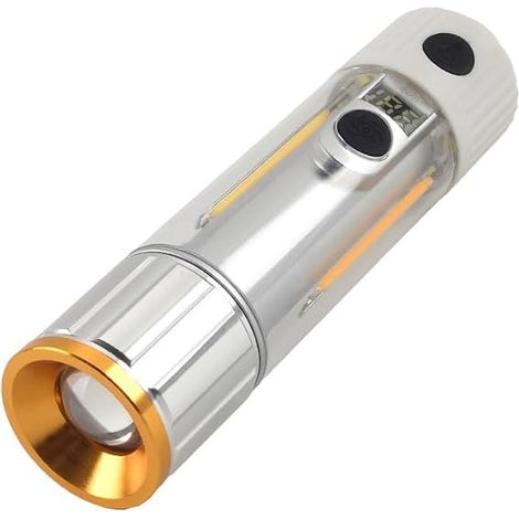Lampe Camping Rechargeable LED 3-en-1, 2400 mAh, Blanc Lanterne avec torche zoomable, 3 couleurs et 7 modes. Aimant, crochet, affichage numérique et sortie USB d’appoint. (1/2)