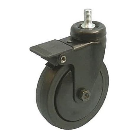 Roulette DESIGN "N" pivotante à frein Ø 100 mm NOIR INTÉGRAL à tige filetée M10x20 mm