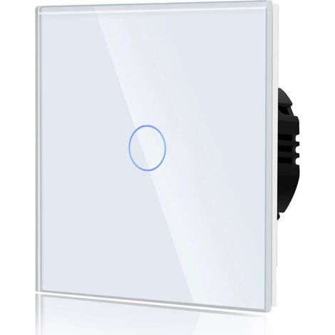 Interrupteur Tactile Normal Commutateur d'éclairage Mural Compatible avec la lumière LED Écran Tactile en Verre 110V-240V Plaque de Cristal Trempé avec Rétroéclairage Bouton 1 Gang 1 Voie Blanc (1/4)