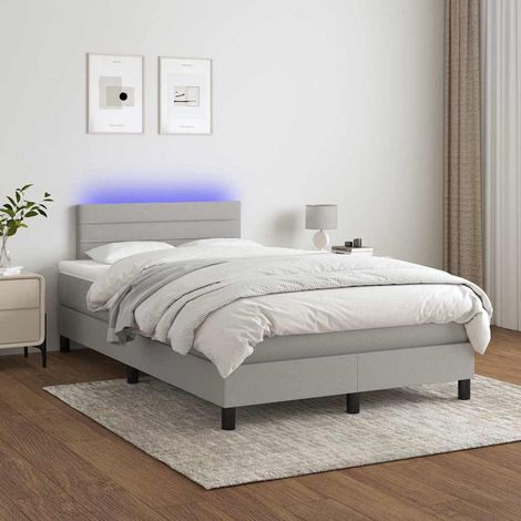 Cama box spring con colchón tela y LED gris claro 120x200 cm (1/5)