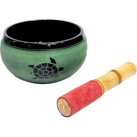 Cuenco tibetano de aluminio verde con tortuga 16 cm (1/5)