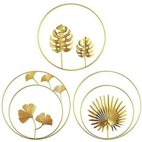 Fer Mural Sculptures, 3Pcs Décoration Murale en Métal Fer Ornements Murale en Feuille de Tortue et Feuille de Palmier pour Bureau à Domicile Salon Décoration Dhôtel (3pcs)