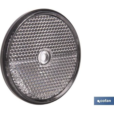Catadióptrico redondo blanco 60 mm con agujero central para fácil instalación