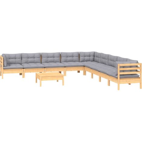 Muebles de jardín muebles de exterior juego de muebles de 10 piezas con cojines grises madera maciza de pino 020015040 (1/5)