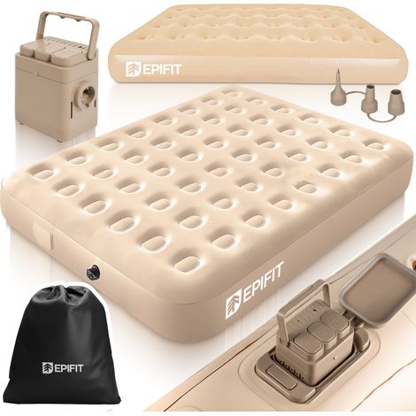 Materassino gonfiabile matrimoniale Aire beige con pompa elettrica USB-C per campeggio, portata massima 300 kg. (1/5)