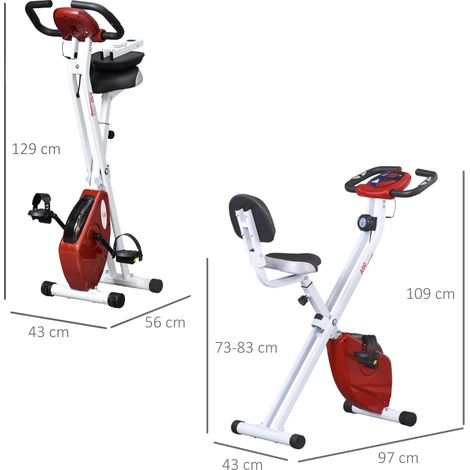 Vélo fixe magnétique 8 vitesses, guidon et selle ajustables, moniteur LCD, cadre rouge-blanc, entraînement cardio à domicile (1/5)