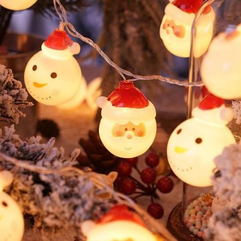 Guirlande lumineuse LED, décorations de Noël, alimentation USB, 3 mètres de long – Motifs Père Noël et tête de bonhomme de neige. (1/3)