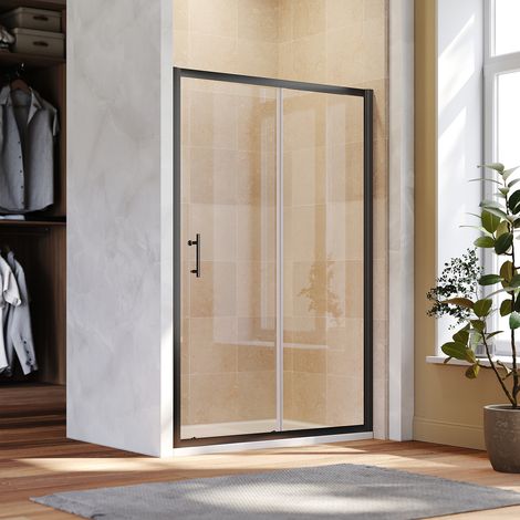 1000x800mm, 6mm Tempered Glass, Black Aluminium Frame, Sliding Shower Door Modern Bathroom SMC Tray + Waste Trap (1/5)