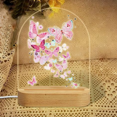 Veilleuse en forme d'arc avec papillon de pétales roses Lampe LED 7 couleurs Décoration chambre bébé Cadeau fille garçon (1/5)