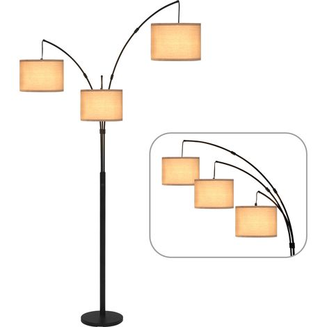 Puluomis Lampadaire sur pied salon, Lampe de salon Industriel avec télécommande, 3 lampes réglables, E27, pour chambre à coucher, salon, bureau - Noir (1/5)