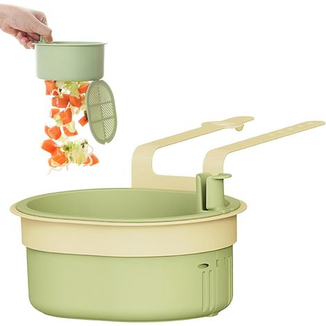 Passoire Evier, 2 en 1 Passoire Évier Cuisine, Tamis d'Évier Suspendu Réglable, Panier Filtre à Déchets de Cuisine（Vert）