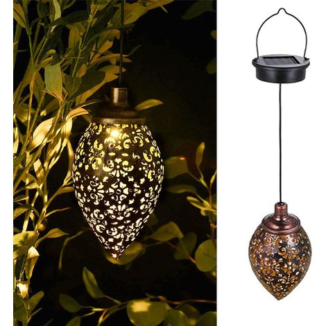 Lanterna solare a LED - Lanterna da giardino in metallo da appendere per giardino, patio, cortile, prato, decorazione (1/4)