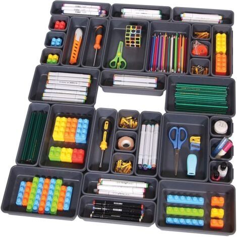 32 Pièce Organisateur Tiroir, Rangement Tiroir Diviseur de Plateau, avec 3 Tailles Différentes Empilable, Organisateur de Tiroir Séparé Séparateur de Boîtes pour Chambre à Coucher, Commode (1/5)
