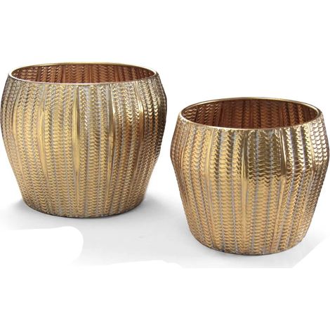 Set 2 cachepot in metallo oro Ø48x39h e Ø38x33h