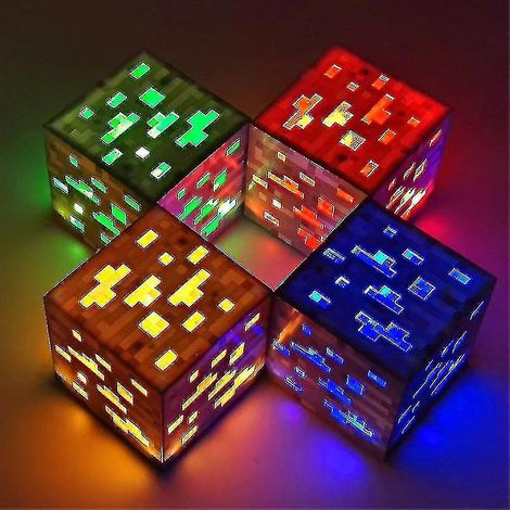 Lampe torche lumineuse Minecraft en pierre et minerai de diamant - Idéale pour éloigner les piglins - Veilleuse pour mineurs et fans - Cadeau (1/2)