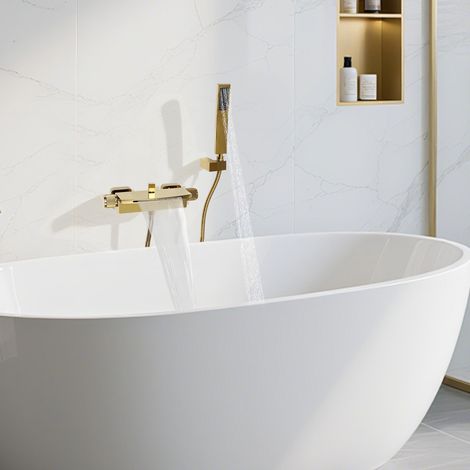 【Chauffage et ventilation】Robinet Baignoire Avec Douchette Or Mitigeur Baignoire Cascade Robinet De Baignoire Pommeau De Douche Cascade Mural (Or) (1/5)