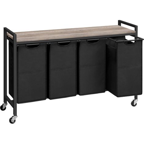Wäschekorb, Wäschesammler mit Ablage, Wäschebox, Wäschewagen mit Rollen, 4 x 39,8 L, Wäschesack aus Oxford-Gewebe, HOOBRO EBG04XY01