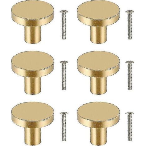 Lot de 6 boutons de meuble ronds en laiton massif, poignée de tiroir, bouton de porte de placard doré, poignée de meuble dorée, fixation par un trou avec 6 vis KSN (1/5)