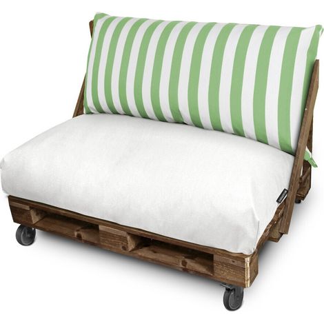 Cojín para Palets Toldotex Blanco-Verde Set: Asiento 120x80x20 (Blanco-liso)+Respaldo 120x45x25 (rayado) Blanco-Verde