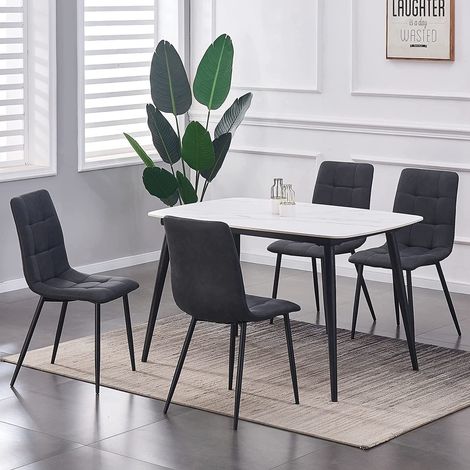 Set of 4 Faux Matte Suede Leather Dining Chairs home & restaurants Henri BLACK