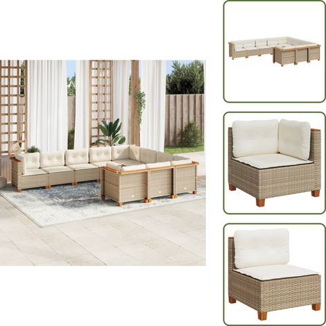 The Living Store 10-tlg. Garten-Sofagarnitur mit Kissen Beige Poly Rattan - Gartensessel