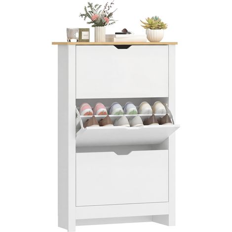 Zapatero recibidor 72 x 26 x 112 cm 3 puertas 2 niveles antivuelco diseño limpio en aglomerado blanco 210002603 (1/5)