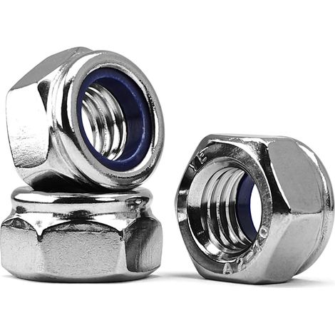 M8-1,25 Écrou Autobloquant, Écrou de Frein, Acier Inoxydable A2 V2A 304, Écrou Hexagonal, Écrou D’arrêt, Ecrou Frein de Blocage en Nylon DIN985 (5 Pièces) (1/5)