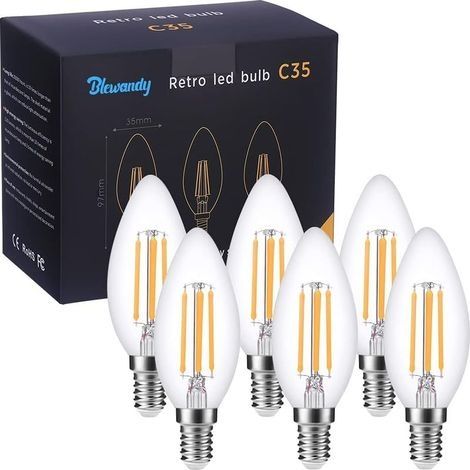 Ampoule LED E14 Bougie, 4W Ampoules E14 à Filament Blanc Chaud 2700K, Équivalent Incandescente 40W, 380LM Ampoules LED Petit Culot Vintage Edison, 360° Degrés Angle, Lot de 6 (1/5)