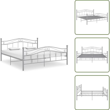 Bett Grau Metall 140x200 cm - Doppelbett - Metallbett - Grau - Bettgestell - Boxspringbetten (1/5)