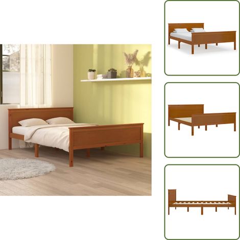 The Living Store Estructura cama sin colchón madera pino marrón miel 160x200 cm - Estructura de cama
