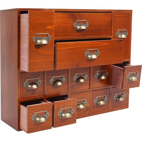 Meuble de rangement vintage à 14 tiroirs, Armoire de rangement pour l'organisation de la maison ou du bureau, 53 x 16 x 42,4 cm (1/5)
