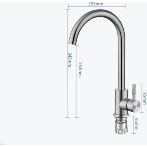 Robinet mitigeur d'évier de cuisine en acier inoxydable, eau chaude et froide (argent, 355 mm) (1/3)