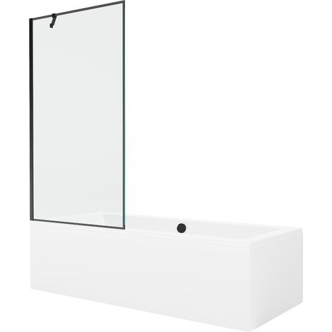 Mexen Cube Rechteckige Badewanne 170 x 80 cm mit Verkleidung und einflügeliger 90 cm Duschwand, schwarzes Muster (1/5)