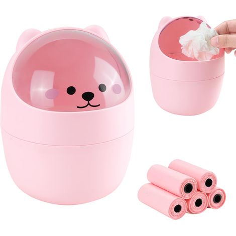 Mini Poubelle de Bureau - 1 Unité - Plastique PP Style Dessin Animé - Couvercle Pivotant Anti-Odeur - Bureau Salle de Bain Cuisine - 12,5x16 cm (1/5)