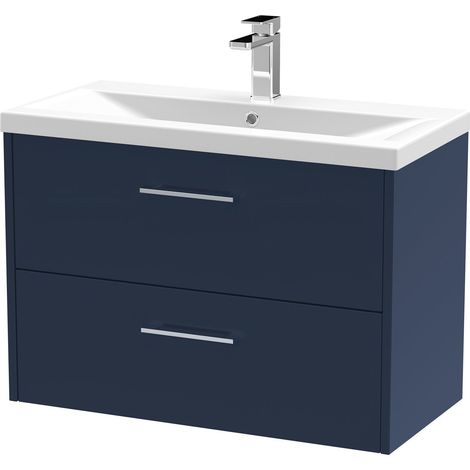Hudson Reed Juno Wall Hung 2-Drawer Vanity Unit with Basin 1 800mm Wide - Midnight Blue (1/5)