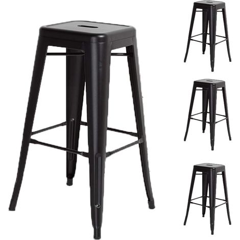 Lot de 4 tabourets de Bar en métal Noir Mat Style Industriel - Hauteur 66 cm (1/5)