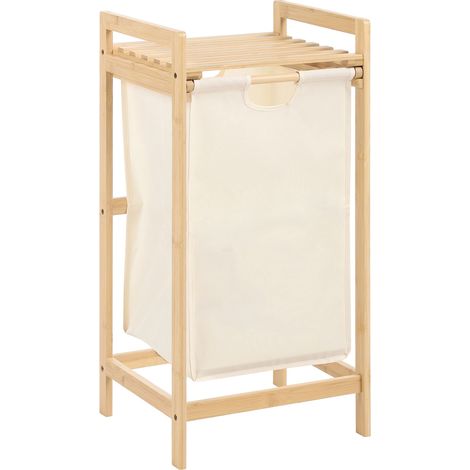 Laundry Basket Light Brown Bamboo Beige Fabric Removable Washable Fabric TOROTAL (1/5)