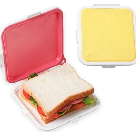 Boîtes à sandwich en silicone, lot de 2, réutilisables et durables, compatibles micro-ondes et lave-vaisselle, pour repas et déplacements, rose et jaune (1/5)