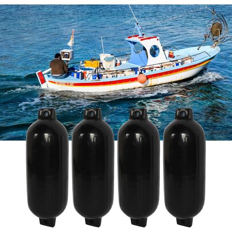 Vier schwarze Fender (21,6 x 68,6 cm) mit 2 m schwarzem Seil. Marinefender und -abweiser, geeignet für Yachten, Fischerboote und Schlauchboote (Lieferung ohne Gas). (Übergröße) (Überladung) (Übergröße (1/5)