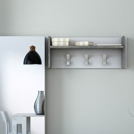 Perchero de pared con estante y 3 ganchos, blanco y hormigón, 90x29x34 cm - Terraneo (1/5)