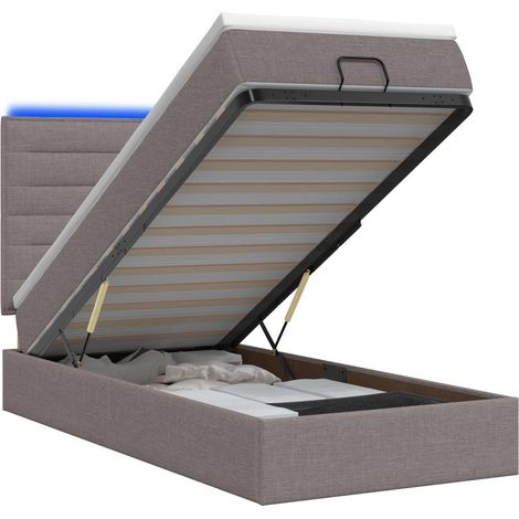 Lit coffre avec matelas et LED Taupe 100 x 200 cm Tissu vidaXL (1/5)