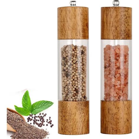 Manuelle Salz- und Pfeffermühlen – Holzgewürzmühlen mit verstellbarem Keramikkern, Salzmühle und Pfeffermühle (8 Zoll) (1/5)