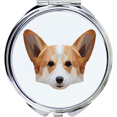 Specchio con foto e iscrizione geometrica di un Pembroke Welsh Corgi, realizzato da Art-Dog. (1/3)