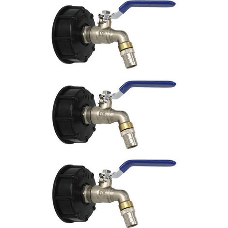 Robinet de vidange à bille 3X IBC pour réservoir de 1000 L avec adaptateur de vidange de qualité alimentaire 3/4" S60X6 et tuyau en laiton pour conteneur d'eau de pluie. (1/5)