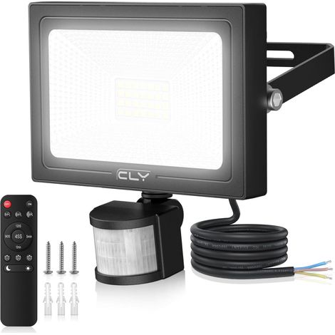 Projecteur Led Exterieur Detecteur de Mouvement 25W, 2350LM Eclairage Exterieur avec Detecteuret Télécommande 10 Luminosité Spot Led Extérieur avec Détecteur Blanc Froid, Étanche IP66 pour Garage