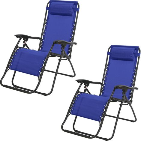 Lot de 2 fauteuils inclinables relax en métal "La Playa" - Bleu - L 64 x P 90 x H 108 cm - Livraison gratuite