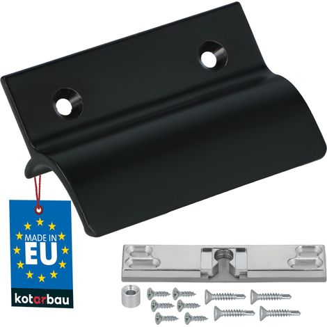 KOTARBAU® Poignée Porte Fenetre avec Loqueteau - Aluminium - Noir - Poignee de Baie Vitree Coulissante - Poignée de Porte de Terrasse avec Entretoise et Loqueteau (1/4)