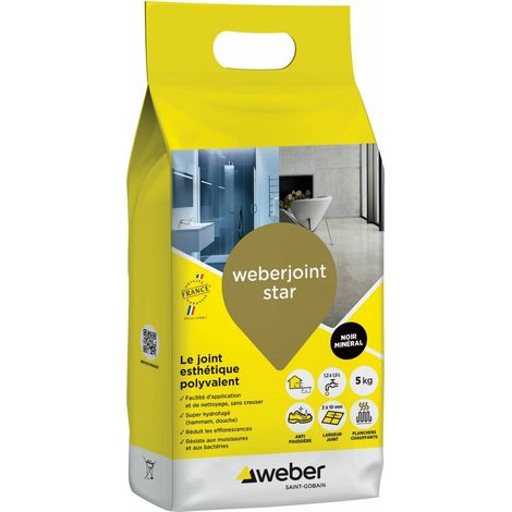 Weber Saint-Gobain Joint carrelage hydrofugé décoratif, Noir Minéral, 5 kg,  spécial intérieur et extérieur,Mortier, largeur 2 à 10mm, WEBERJOINT STAR