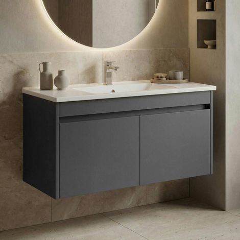 Meuble vasque suspendu 100 cm anthracite 2 portes MOANA (1/4)
